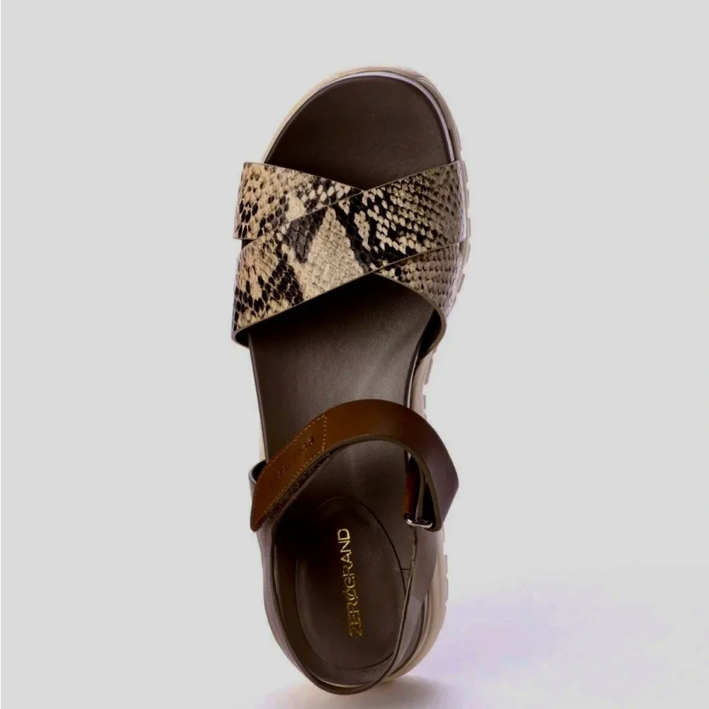 Cole Haan Zero‎ Grand python print crossed front leather comfort sandals Sz 10